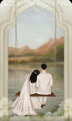 a man and woman sitting on a swing