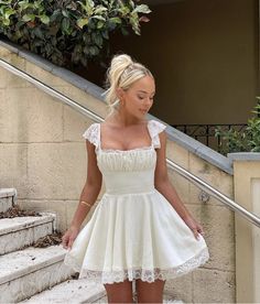 White Formal Dress Short Classy, Cute Lace Dress, Formal Fits, Popular Dress, Short White Dress, Dainty Dress, Shower Dress, Fest Outfits, House Of Cb Dresses