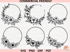 floral wreaths and frames with the text commercial friendly svg dxf file