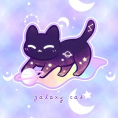 a cat that is laying down with a ball in it's mouth and the caption galaxy cat