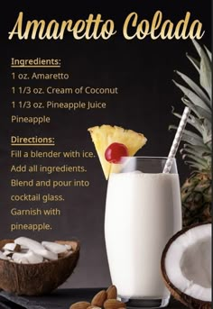 there is a pineapple and coconut drink on the table