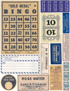 an assortment of old time ticket designs and numbers from the early 20th century to the present day