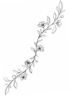 a line drawing of flowers and leaves