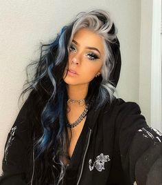 Blonde And Purple Money Piece, Dark Multi Colored Hair, Hip Crease Tattoos Women, Trendy Hairstyles For Long Hair 2023, Hair Color For 40's For Women, Dark And Silver Hair, Blue Black And Blonde Hair, Three Color Hair Dye Ideas, Fun But Professional Hair Color