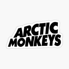 the arctic monkeys logo sticker is shown in black and white, with red lettering