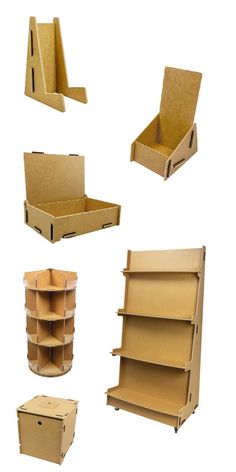 several cardboard boxes are stacked on top of each other and one is open to reveal the contents