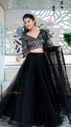 Black And Silver Lehenga, Silver Lehenga, Lehenga Color Combinations, Shaurya Sanadhya, Black Lehenga Choli, Black Lehenga, Net Lehenga, Party Wear Lehenga