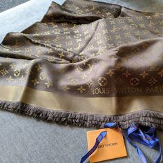 Louis Vuitton Monogram Bronze Shawl Double Sided Comes With Box Brand New Denim Shawl, Louis Vuitton Denim, Brown Scarf, Brown Scarves, Green Neon, Box Branding, Louis Vuitton Accessories, Louis Vuitton Monogram, Scarf Wrap