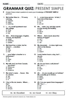 a printable question sheet with the words'grammar quiz 2'in black and white