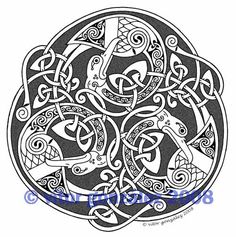 an intricate celtic design in black and white, with the word's initials on it