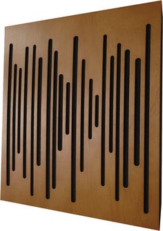 a wooden wall hanging with black lines on the bottom and brown wood in the middle