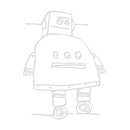 a drawing of a robot standing in front of a white background with the words, how to draw a robot