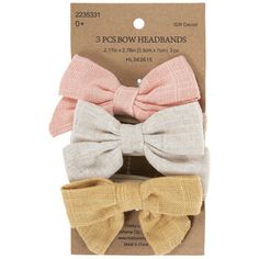 Complement your little one's outfit with these Pink, Beige & Yellow Bow Headbands! These fabric bows come in pink, beige, and yellow colors, and each has a soft beige elastic headband. Get your baby ready for photos and family gatherings with these stylish headbands! Details: 	 Band Thickness: 0.25" 	 Size: One Size Fits Most 	 Color: Pink, Beige & Yellow 	 Quantity: 3 Adjustable Cream Hair Accessories With Bow, Baby Ready, Yellow Bow, Stylish Headbands, Bow Headbands, Soft Beige, Elastic Headband, Fabric Bows, Elastic Headbands