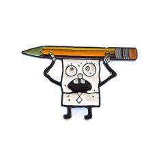 a cartoon character with a pencil on his head