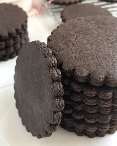 chocolate cookies stacked on top of each other