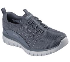 Grace your feet with easy-wearing comfort in Skechers Graceful - Picture Perfect. This stretch-laced vegan style features a Stretch Fit engineered knit upper with synthetic overlays and a cushioned Skechers Air-Cooled Memory Foam insole. | Skechers Women's Graceful - Picture Perfect Sneaker | Medium Width | Skechers Air-Cooled Memory Foam cushioned comfort insole | Stretch Fit design for sock-like comfort | Crafted with 100% vegan materials | Mesh and synthetic upper with stretch laces | Flexible traction outsole | Machine washable | 1/2-inch heel | Skechers Technology Clothes, Vegan Style, Perfect Sneakers, Vegan Fashion, Skechers Women, Athletic Sneakers, Charcoal Color, Stretch Lace, Shoe Sale