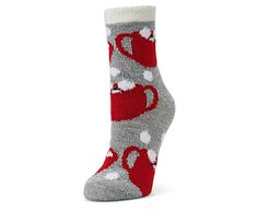 Fireside Aloe Infused Coffee Lovers Crew Women’s Socks 1 Pair - Grey Grab a cup and relax in the Fireside Aloe Infused Coffee Lovers Crew Socks 1 pair. Coffee printed Socks are your winter go-to for lounging. A plush, aloe-infused lining soothes your foot.  Fabric material Crew length Aloe-infused lining Grey/Red Fits women’s Shoe sizes 5-10 Aloe Infused Socks, Feet By The Fire Cozy Socks, Morning Coffee Socks, Cactus Socks, Fun Non-slip Winter Socks, Infused Coffee, Printed Socks, Fits Women, Red Fits