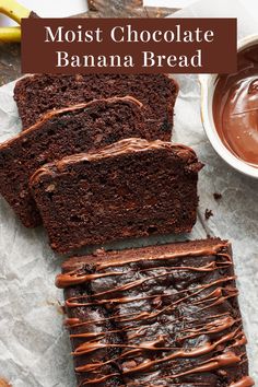 slices of chocolate banana bread on parchment paper