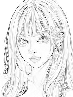 Ai art, art, character, karakter, anime, girl, icon, lineart, line art, coloring base Korean Coloring Pages, Korean Girl Drawing, Anime Face Drawing, Manga Coloring Book, Whimsical Art Journal, 얼굴 드로잉, Body Base Drawing, Face Sketch