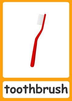 a red toothbrush with the word'toothbrush'in black and white below it