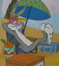 an image of a cartoon character relaxing on the beach