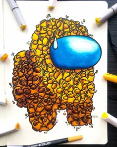 a drawing of an elephant made out of yellow and blue circles with a tear on its nose