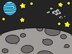 an image of a cartoon space scene with stars in the sky and planets on the ground