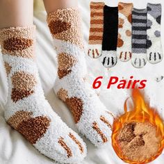 6 Pairs Winter Woman Socks Kawaii Cartoon Cute 3D Dog Cat Paw Pattern Female Fleece Warm Home Floor Cat Paw Pattern, 3d Dog, Paw Pattern, Sleep On The Floor, Warm Home, Kawaii Cartoon, Cat Paw, Cat Paws, Cartoon Cute