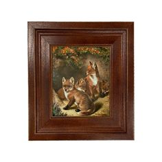 a painting of three foxes sitting in front of flowers