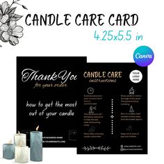 two candles are next to each other on a card that says, thank you for the candle