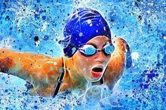 a woman swimming in the water with goggles on her head and blue swim cap