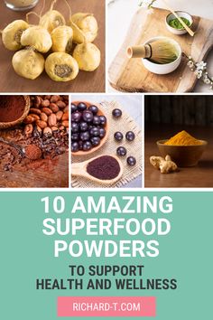 The most amazing superfood powders around that really help with getting your health back to where it belongs. Sometimes it's a struggle to to get our daily required amounts of nutrients from the foods we eat. A great supplement for this is using a superfood powder to add more nutrients and minerals to our daily diets. This can be done by using these powders in various forms such as smoothies, shakes and juices. Tap the pin for ten amazing and healthy superfood powders. Top 5 Superfoods, Best Superfood Powder, Superfood Powders, Top Superfoods, Superfood Supplements, Healthy Superfoods, Superfood Powder