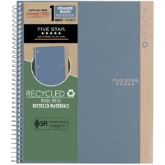 the five star recycled notebook is blue and green