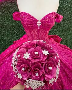 Sweet 16 Dresses Hot Pink, Fuisha Pink Quince Dress, Fuchsia Quinceanera Dress, Mcbling Quince, Quinceanera Dresses Fushia, Fuschia Quinceanera Dresses, Dark Pink Quince Dress, Magenta Quinceanera Dresses, Hot Pink Quince Dress