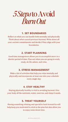 Discover the 5 crucial steps to avoid burnout and maintain your mental and physical health. Learn how to set boundaries at work and home, plan your day to ensure a balanced lifestyle, adopt stress management techniques for a calm mind, maintain a healthy diet and exercise routine, and remember to treat yourself regularly. Follow these steps to avoid burnout and stay at the top of your game.  self improvement, personal development, self growth, mindset shift, growth mindset, success, habits of highly successful people, atomic habits, boundaries, burnout, mental wellness, physical health, balanced lifestyle, self care How To Avoid Burnout At Work, Self Improvement Habits, How To Stay Calm At Work, How To Plan Out Your Day, How To Avoid Burnout, How To Plan Your Day, Managing Burnout, Boundaries At Work, Avoiding Burnout