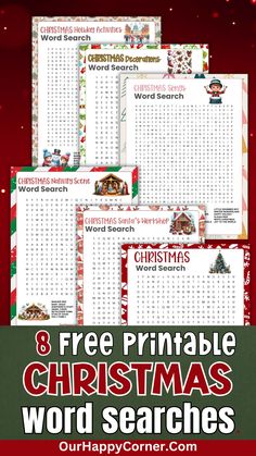 printable christmas word search is shown with the words 8 free printable christmas word search