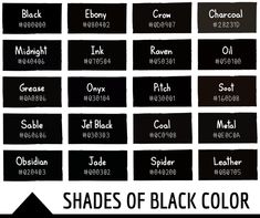 the shades of black color in different styles and sizes, with text overlaying them