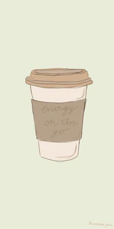 a coffee cup that has the words energy on it and is drawn in brown ink