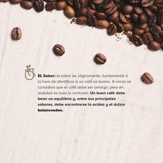 coffee beans are scattered on top of each other in front of a white background with the words el sabor