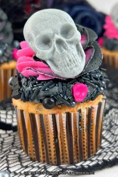 a cupcake with a skull on top