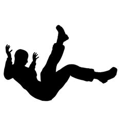 the silhouette of a man falling in the air with his feet up and hands out