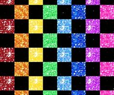 a colorful checkerboard pattern with stars and sparkles