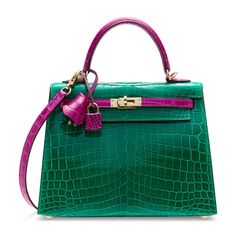 A CUSTOM SHINY VERT EMERALD & ROSE SCHÉHÉRAZADE NILOTICUS CROCODILE SELLIER KELLY 25 WITH PERMABRASS HARDWARE, HERMÈS, 2019 | Christie's Kelly 25, Handbag Accessories, Emerald, Dust Bag, Shoulder Strap, Handbags