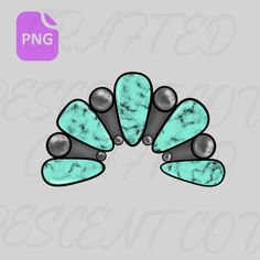 three turquoise and black hair clips on a gray background with the word png above it