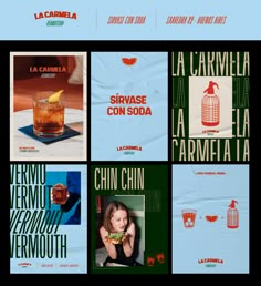 the website for la carrellaa is displayed in several different colors and font styles