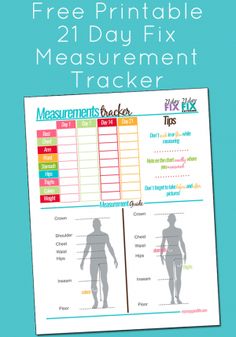 Free Printable 21 Day Fix Measurement Tracker Beachbody 21 Day Fix, Measurement Tracker, Tracker Free, 21 Day Fix Meals