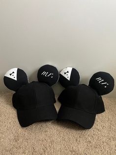 These amazing matching hats for newlyweds will make a honeymoon trip even more special! It has a black fabric and white tulle with custom iron on designs and a silver sequin fabric bow, accented with Happily Ever After ribbon!  Each pair is made to order! Can be any character, color, or theme! DM me if you would like a pair! Iron On Designs, Honeymoon Trip, Matching Hats, Monterey Ca, Sequin Bow, White Tulle, Ear Hats, Fabric Bows, Turban Headbands