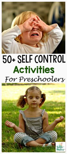 the words 50 self control activities for preschoolers are shown in two different pictures, one with