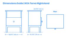 the measurements for a night stand with two drawers and one door on each side, which is