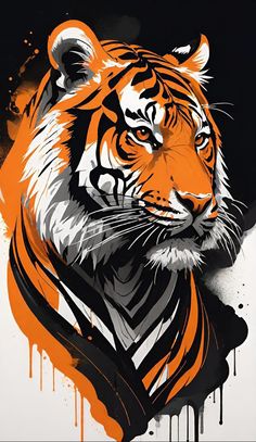 an orange and black painting of a tiger